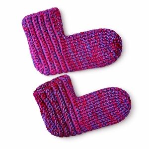 Hand Knit Chunky Slipper Socks Pink Purple Marled Cozy Cottagecore Grannycore L